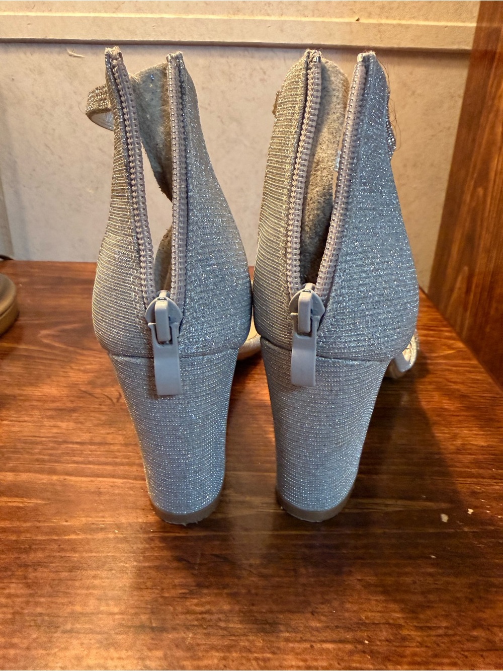 Silver Embellished Ankle-Strap Women's Heels - Picture 10 of 10